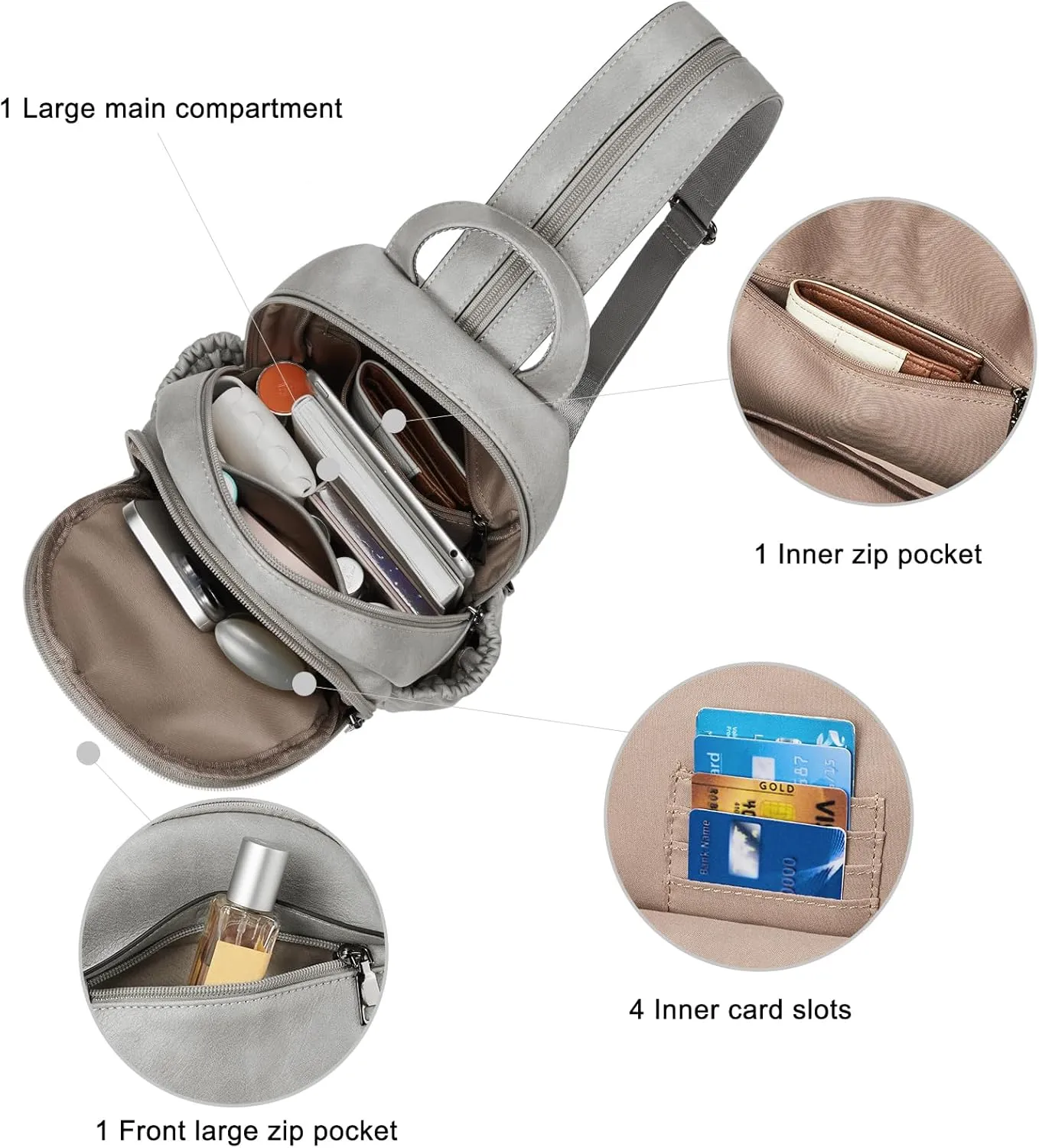 CLUCI Leather Sling Backpack for Women - Small Convertible Crossbody Bag for Travel