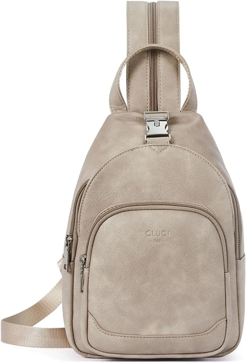 CLUCI Leather Sling Backpack for Women - Small Convertible Crossbody Bag for Travel