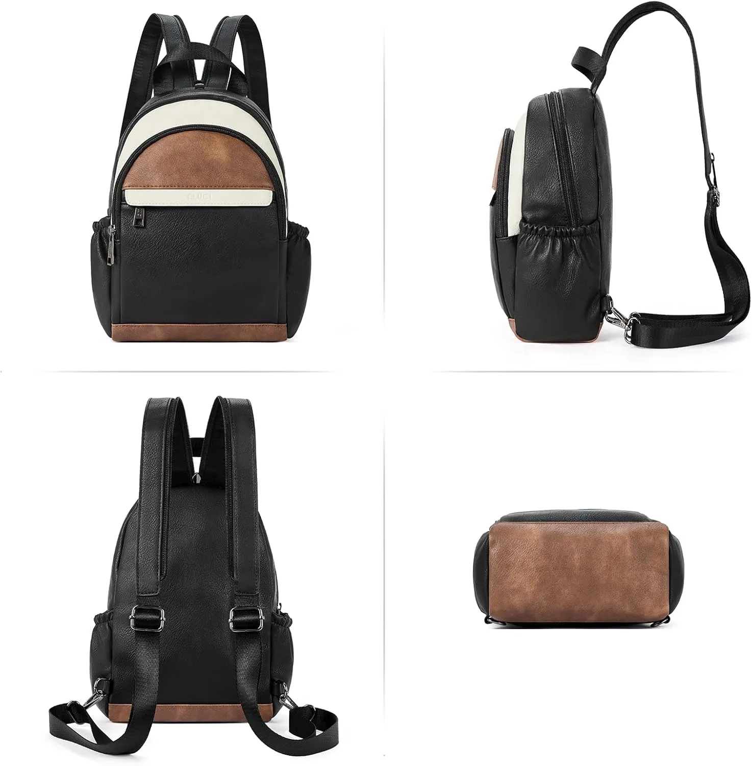 CLUCI Leather Sling Backpack for Women - Small Convertible Crossbody Bag for Travel