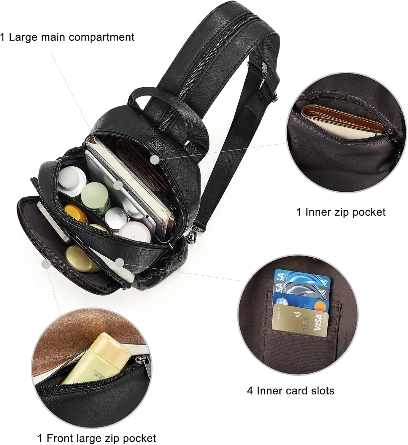 CLUCI Leather Sling Backpack for Women - Small Convertible Crossbody Bag for Travel