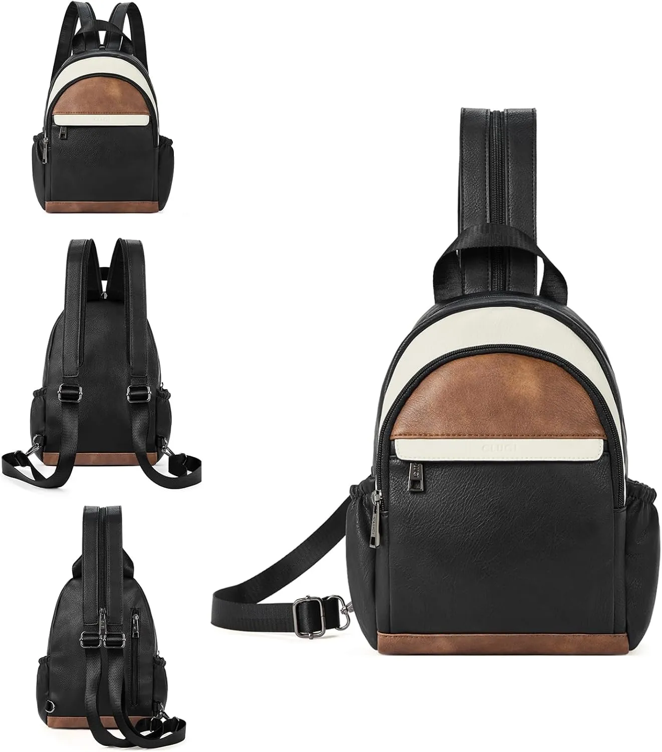 CLUCI Leather Sling Backpack for Women - Small Convertible Crossbody Bag for Travel