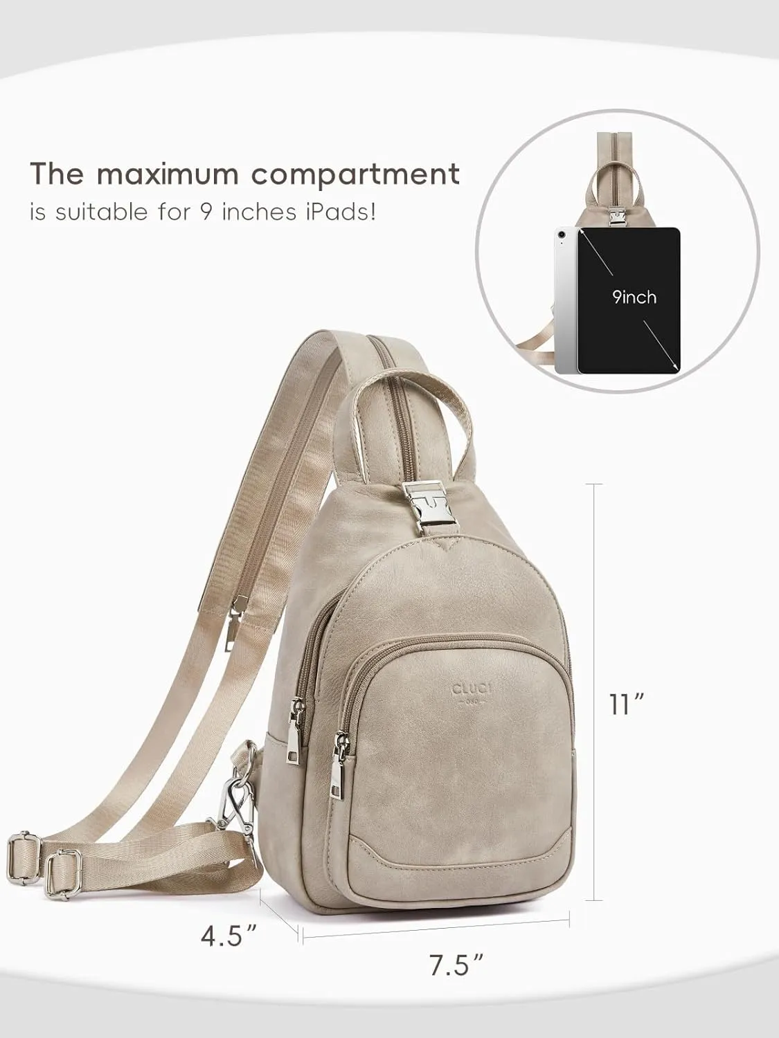 CLUCI Leather Sling Backpack for Women - Small Convertible Crossbody Bag for Travel
