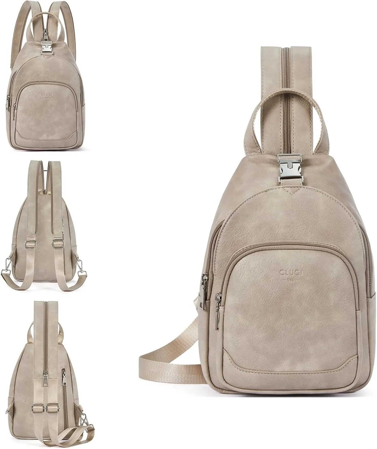 CLUCI Leather Sling Backpack for Women - Small Convertible Crossbody Bag for Travel