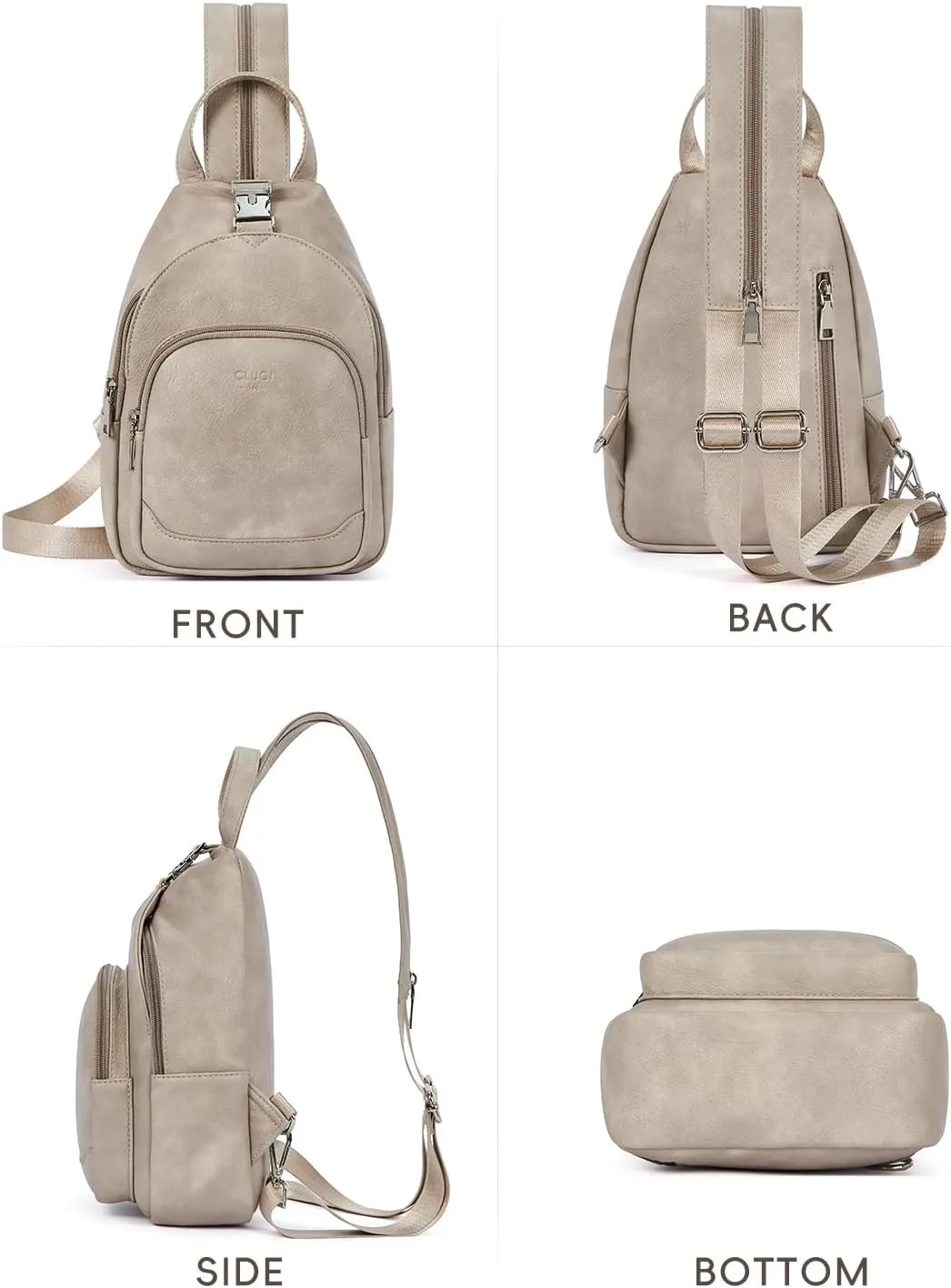 CLUCI Leather Sling Backpack for Women - Small Convertible Crossbody Bag for Travel