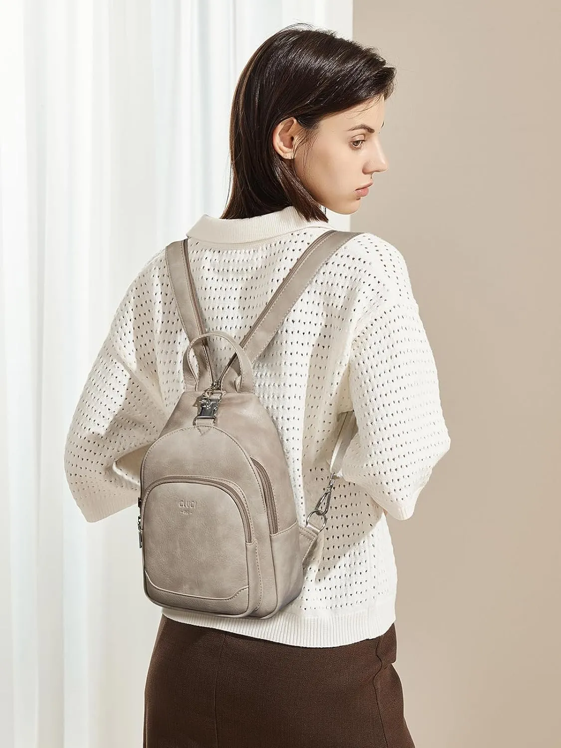 CLUCI Leather Sling Backpack for Women - Small Convertible Crossbody Bag for Travel