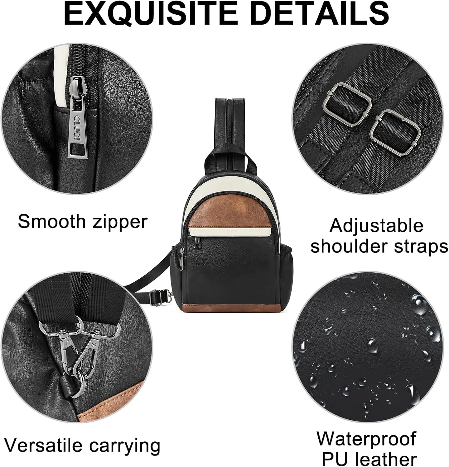 CLUCI Leather Sling Backpack for Women - Small Convertible Crossbody Bag for Travel