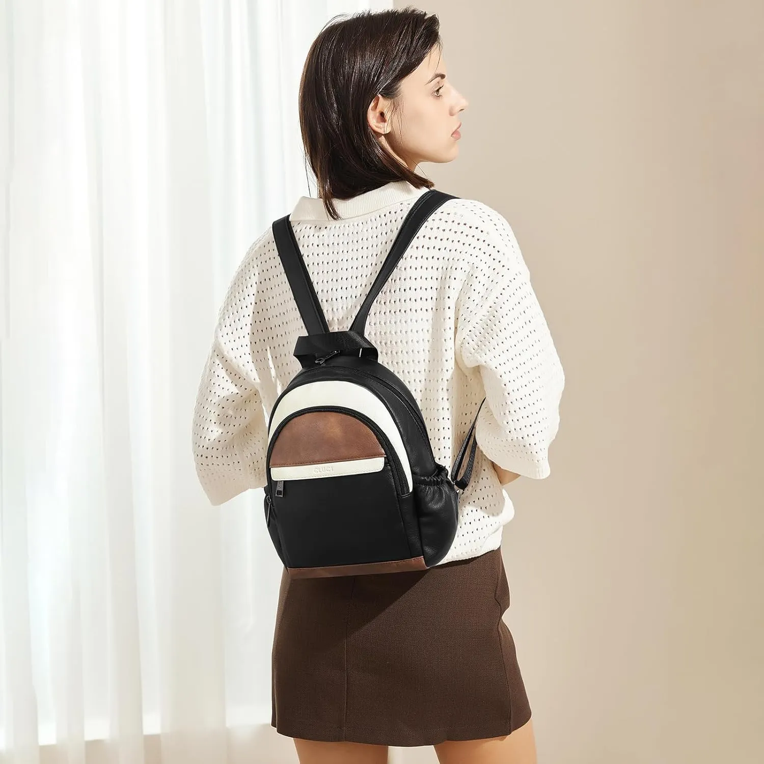 CLUCI Leather Sling Backpack for Women - Small Convertible Crossbody Bag for Travel