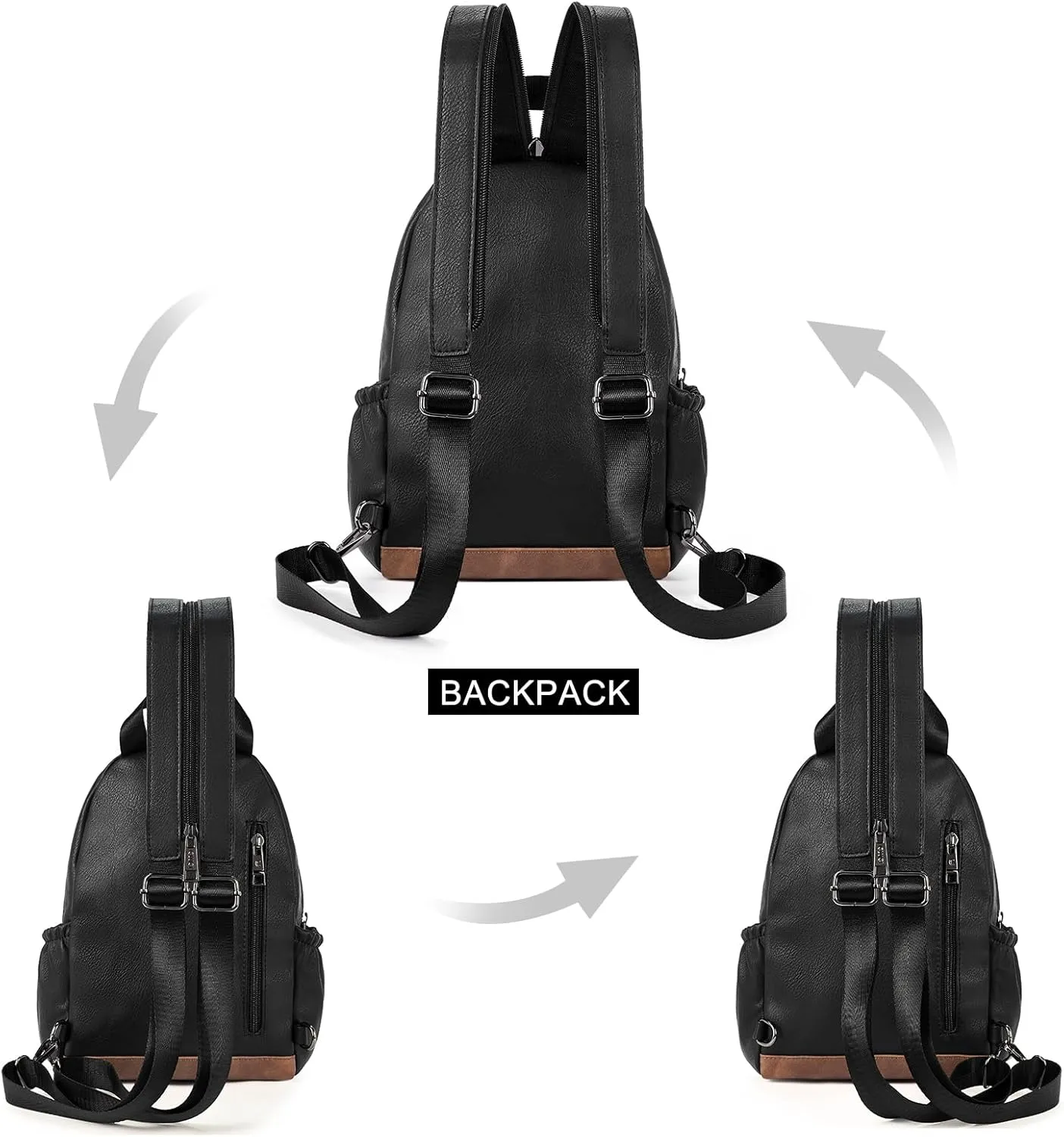 CLUCI Leather Sling Backpack for Women - Small Convertible Crossbody Bag for Travel