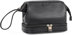 CLUCI Travel Makeup Bag, Double Layer Cosmetic Bag for Women, Large Capacity Makeup Organizer, Portable PU Leather Cosmetic Travel Bags,Water-resistant Traveling Toiletry Bag for Women and Girls