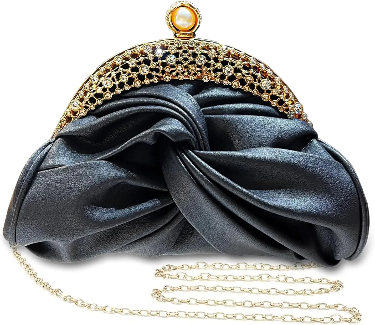 Clutch Purses for Women Evening Clutch Pearl Bag Soft Leather Evening Handbag Noble Crystal Beaded Wedding Clutch