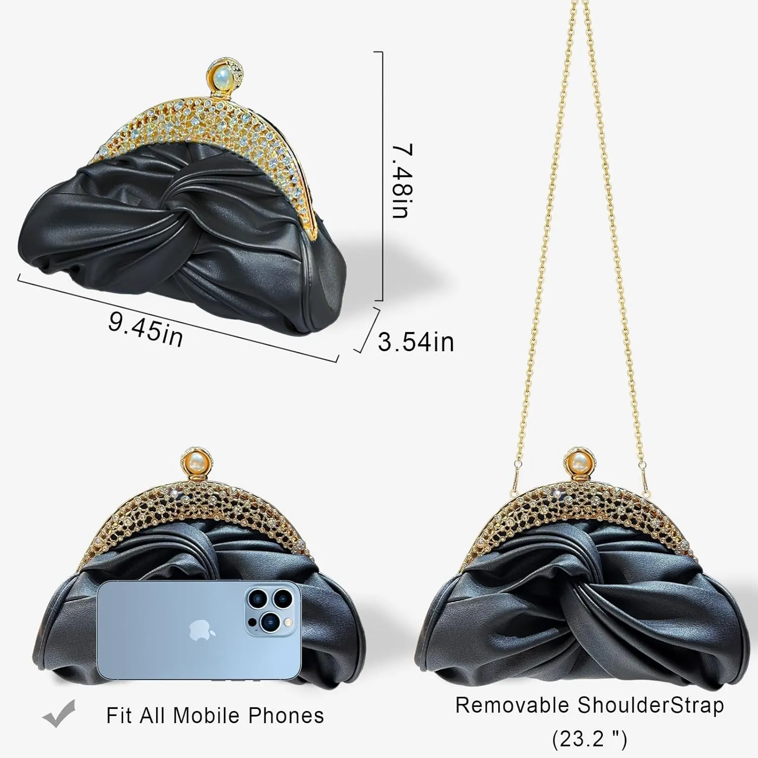 Clutch Purses for Women Evening Clutch Pearl Bag Soft Leather Evening Handbag Noble Crystal Beaded Wedding Clutch