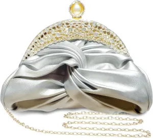 Clutch Purses for Women Evening Clutch Pearl Bag Soft Leather Evening Handbag Noble Crystal Beaded Wedding Clutch
