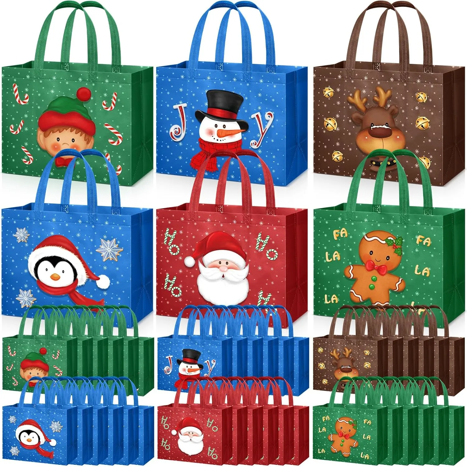 Clysee 36 Pcs Christmas Gift Bags with Handles 12.6 x 9.8 x 6.7 Inch Large Non-Woven Tote Bags Christmas Reusable Treat Bags for Gifts Wrapping Shopping Xmas Holiday Party Favors