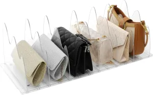 cobee 2 Pack Adjustable Shelf Divider for Closet, 8-Layer Closet Purse Organizers and Storage Acrylic Handbag Separators Bookshelf Separator with Anti-Slip Mat for Bedroom House Office Use, Clear