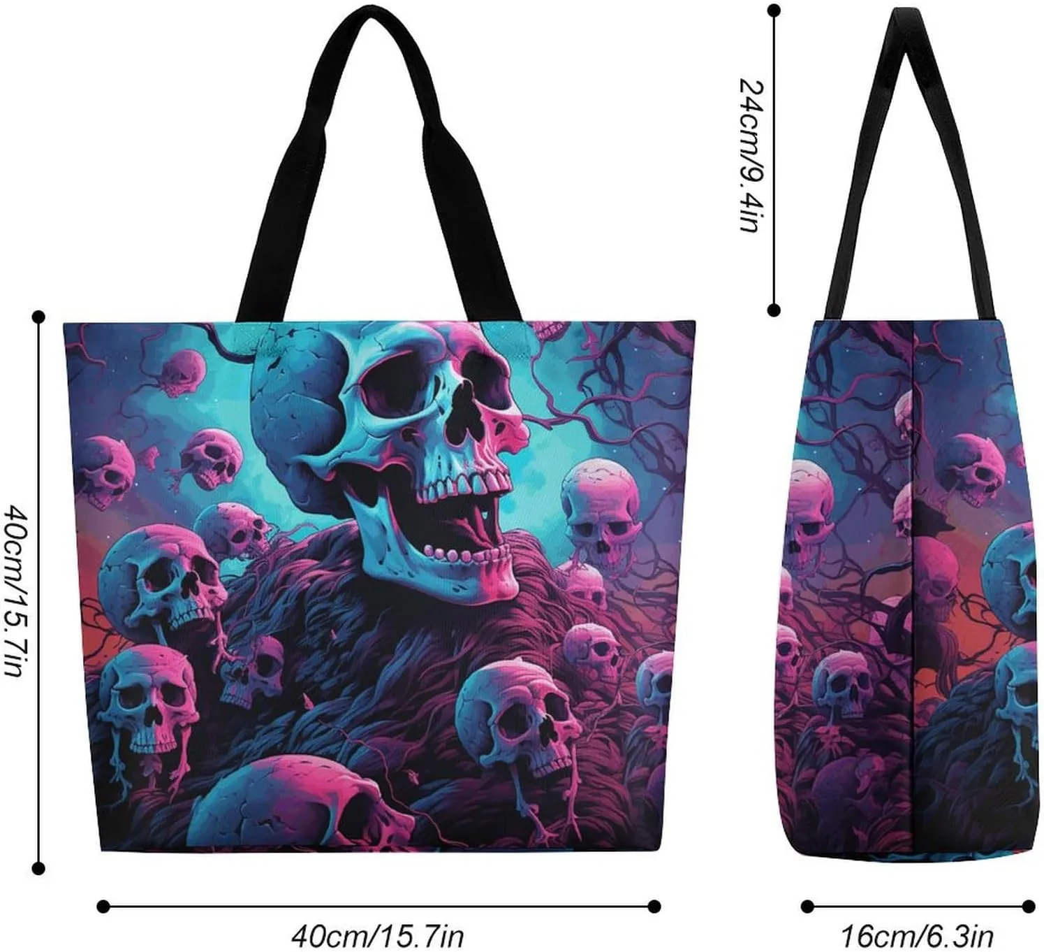 Color Skull Pictures Tote Bags, Reusable Grocery Bags, Large Shopping Bag, Shoulder Bag for Women