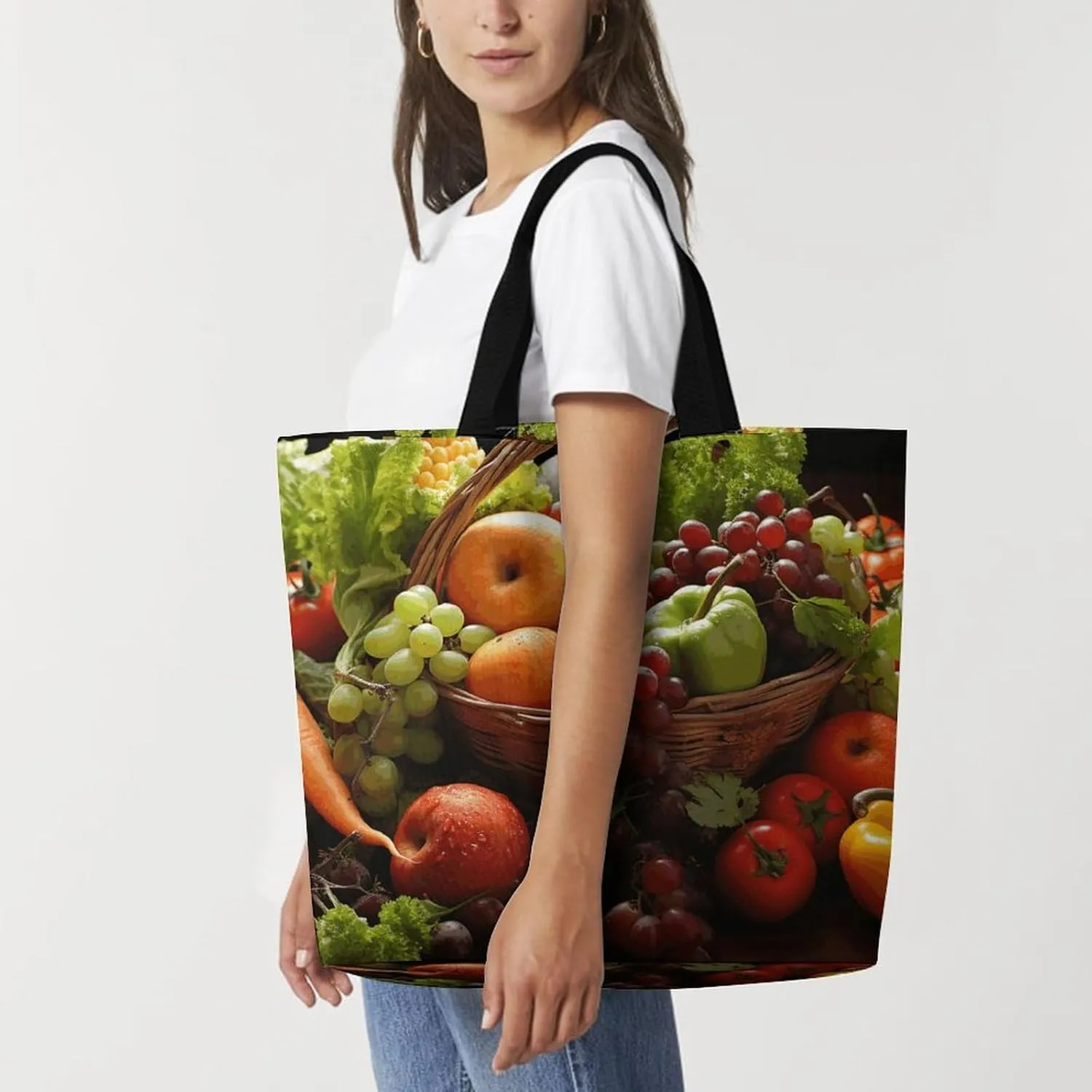 Colorful Buttons Tote Bags, Reusable Grocery Bags, Large Shopping Bag, Shoulder Bag for Women