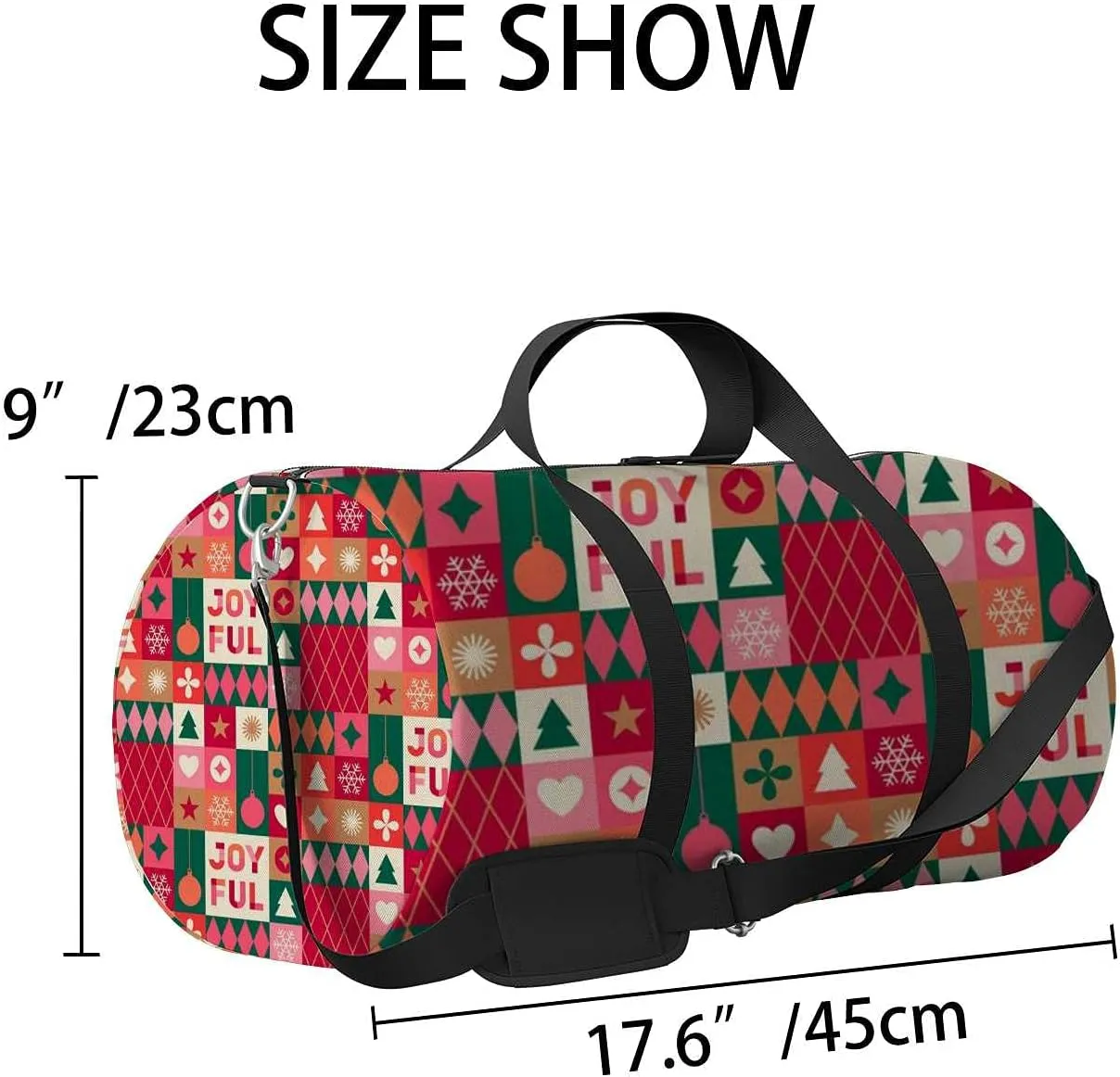 Colorful Christmas Geometric Elements Sports Duffel Bag Travel Gym Tote Bags Lightweight Durable Shoulder Strap Waterproof Polyester Outside Mesh Pocket Overnight Trip Duffel Bag for Women Men