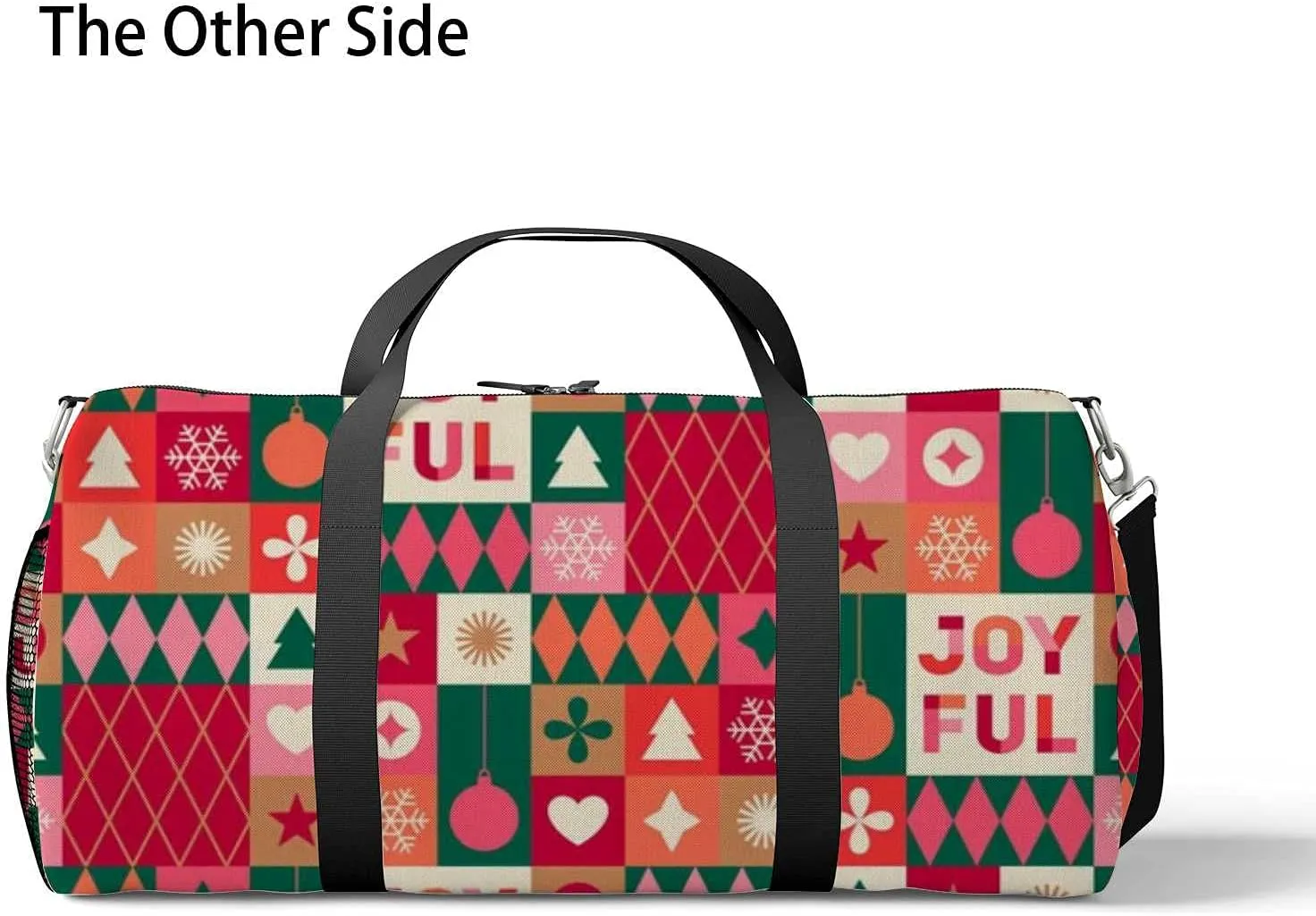 Colorful Christmas Geometric Elements Sports Duffel Bag Travel Gym Tote Bags Lightweight Durable Shoulder Strap Waterproof Polyester Outside Mesh Pocket Overnight Trip Duffel Bag for Women Men