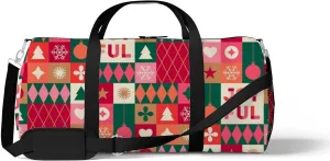 Colorful Christmas Geometric Elements Sports Duffel Bag Travel Gym Tote Bags Lightweight Durable Shoulder Strap Waterproof Polyester Outside Mesh Pocket Overnight Trip Duffel Bag for Women Men
