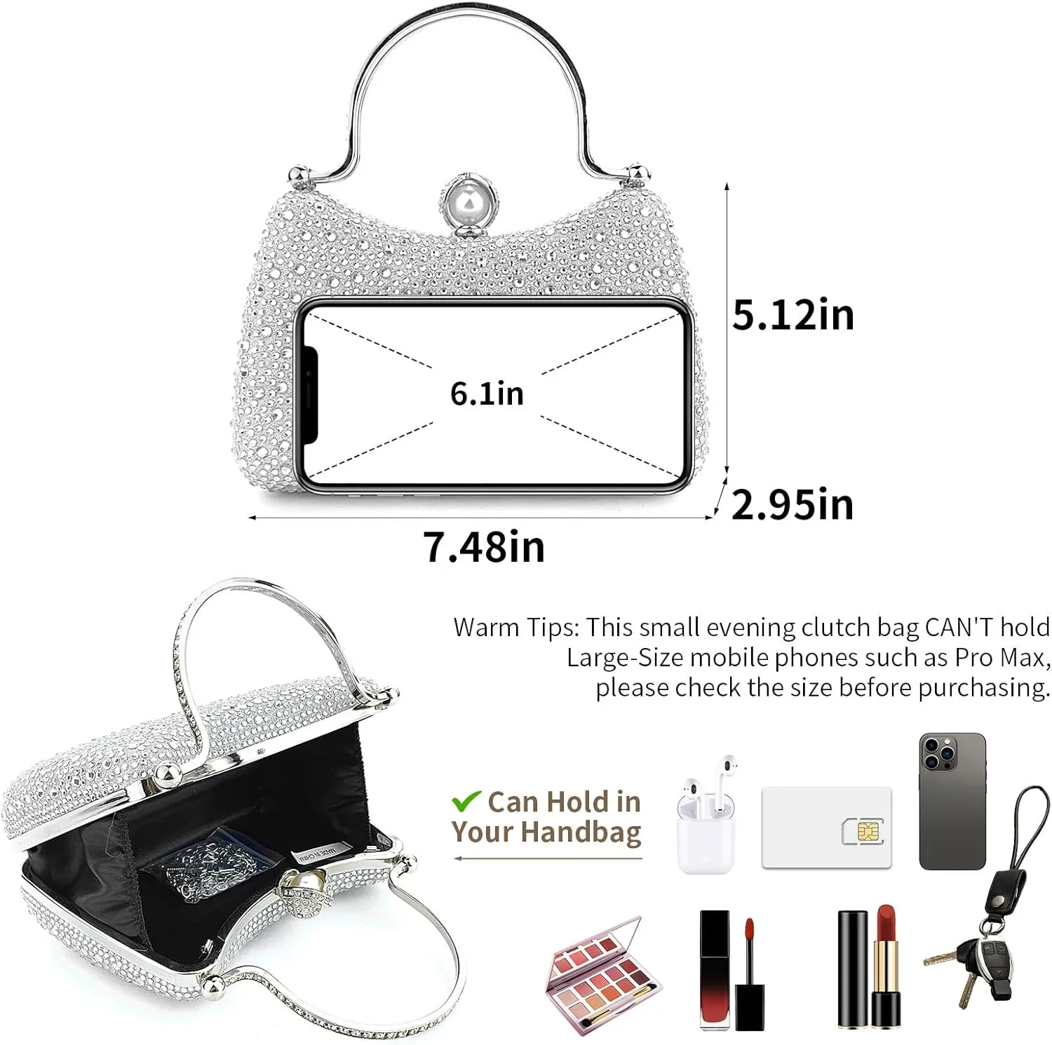 Comeon Evening Handbags for Women Rhinestone Evening Clutch Bag Sparkle Crystal Purses Party Wedding Formal Purses with Chain