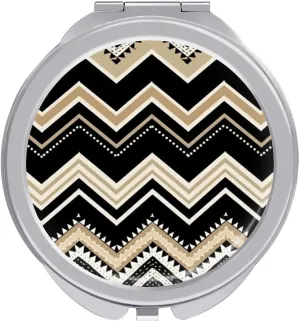 Compact Travel Makeup Mirror Small Handheld Black White Tan Zigzag Pocket Mirror 1X/2X 2-Sided Magnification Mirror Folding Vanity Mirror for Purse Handbag Gift