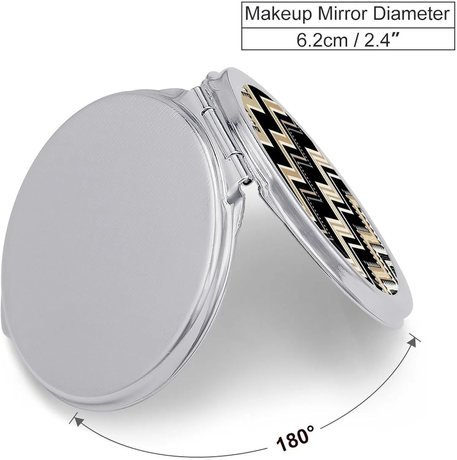 Compact Travel Makeup Mirror Small Handheld Black White Tan Zigzag Pocket Mirror 1X/2X 2-Sided Magnification Mirror Folding Vanity Mirror for Purse Handbag Gift