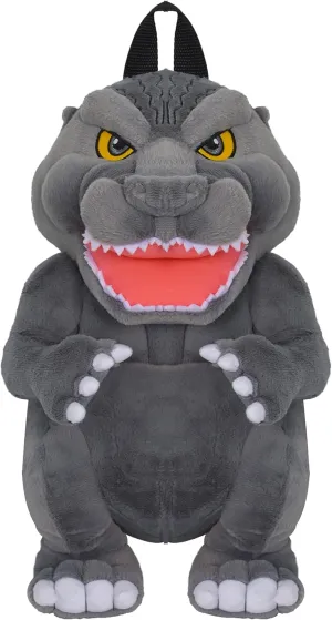 Concept One Godzilla Mini Backpack, Plush Small Travel Bag Purse for Men and Women, Adjustable Shoulder Straps, Grey, 14 Inch