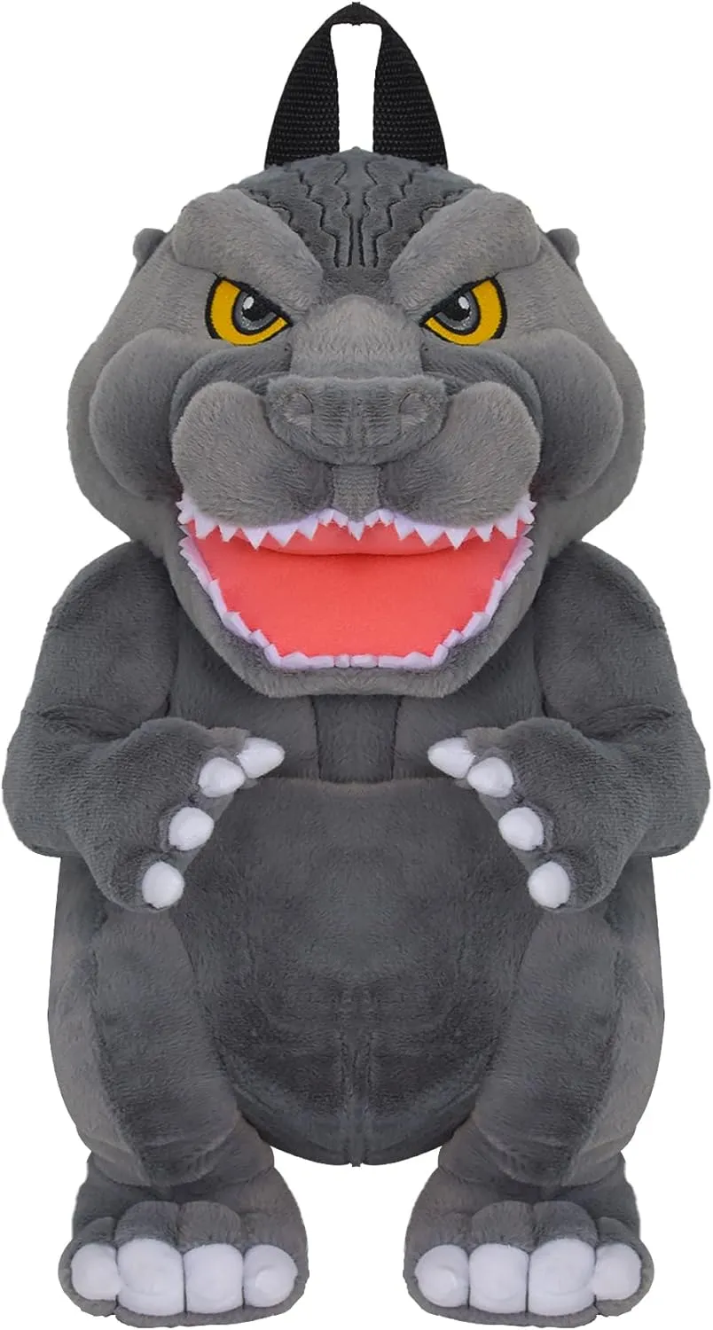Concept One Godzilla Mini Backpack, Plush Small Travel Bag Purse for Men and Women, Adjustable Shoulder Straps, Grey, 14 Inch