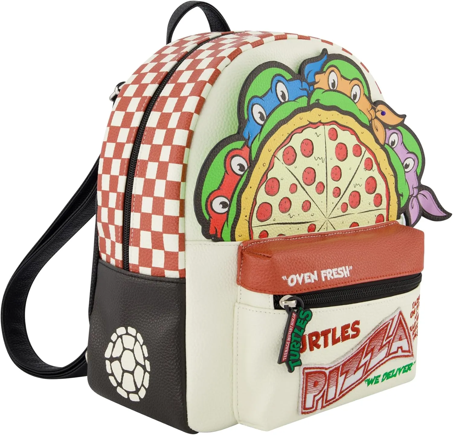 Concept One Teenage Mutant Ninja Turtles Mini Backpack, TMNT Small Travel Bag for Men and Women, Adjustable Shoulder Straps, Pizza, 10 Inch