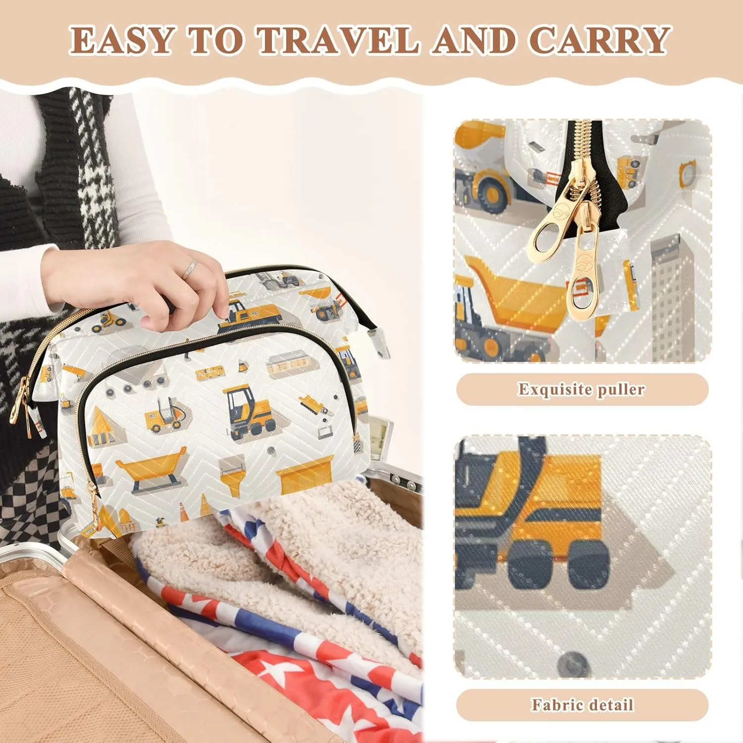 Construction Scene Beige Cosmetics Bag Essentials Make Up Bags For Women Women Coin Purse for Card Cases Money Organizers