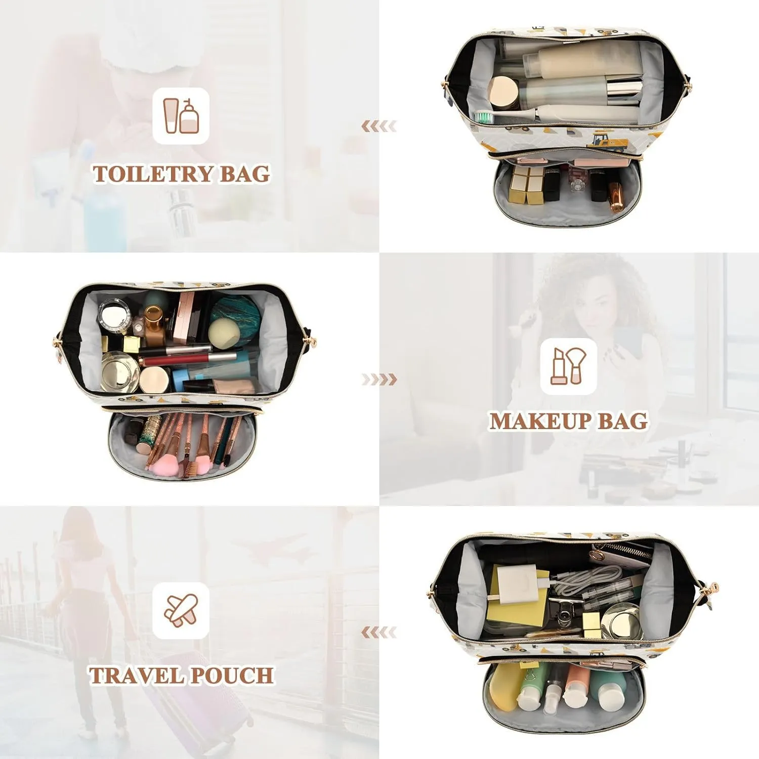 Construction Scene Beige Cosmetics Bag Essentials Make Up Bags For Women Women Coin Purse for Card Cases Money Organizers