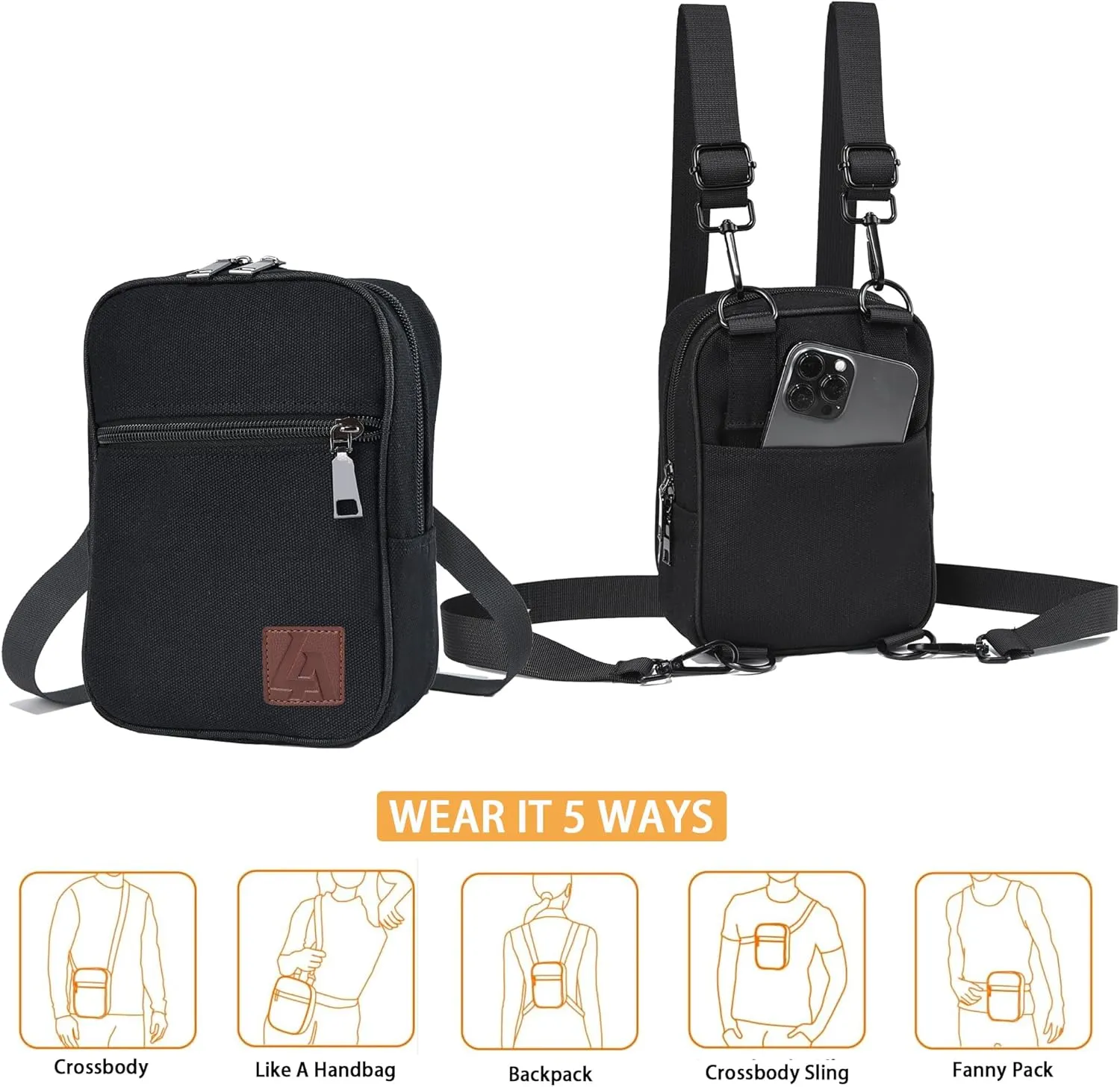 Convertible Crossbody Bag for Men/Women,Adjustable Waist/Shoulder/Backpack with 2/3 Strap,Everyday Essentials Carrier