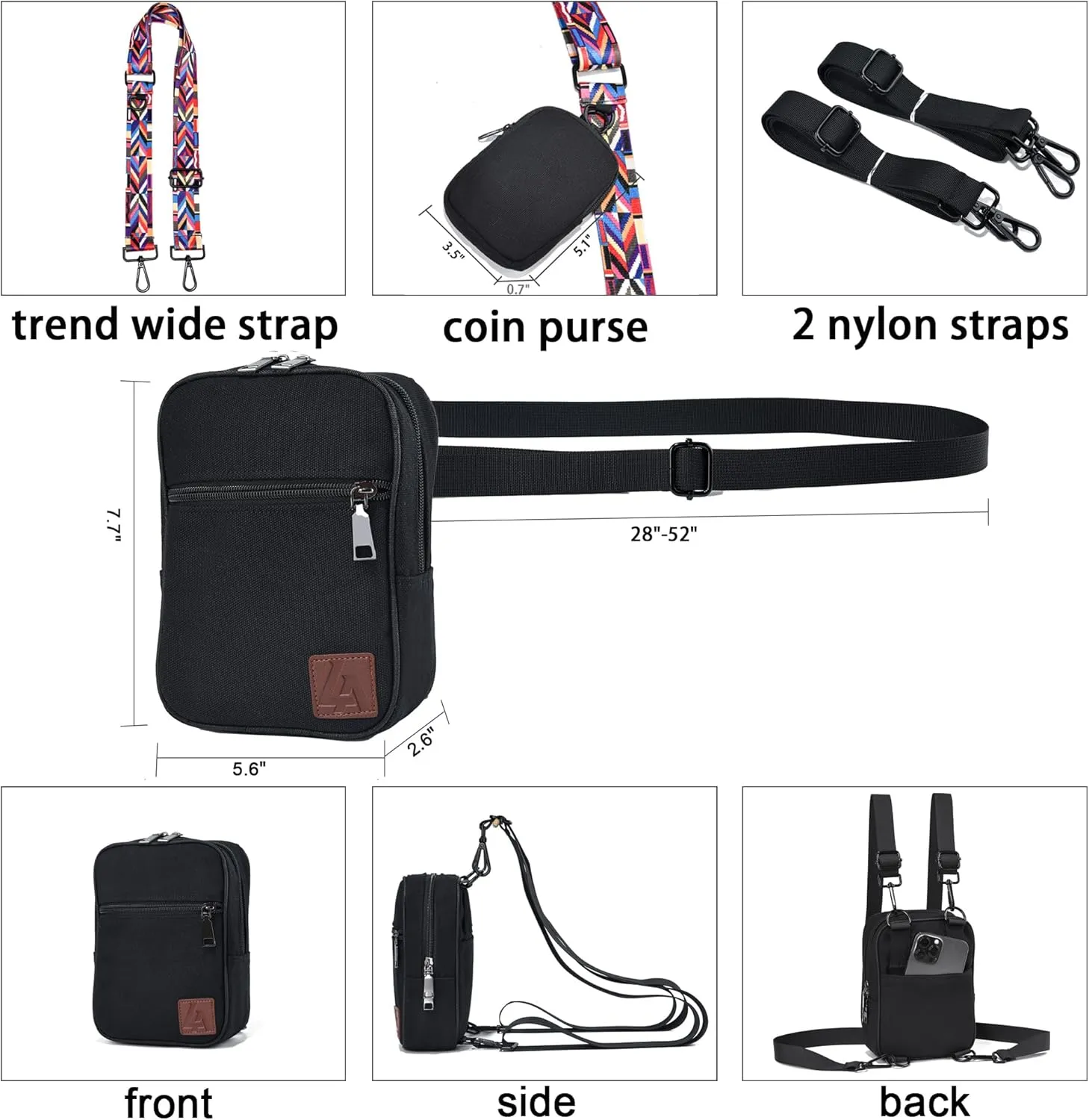 Convertible Crossbody Bag for Men/Women,Adjustable Waist/Shoulder/Backpack with 2/3 Strap,Everyday Essentials Carrier