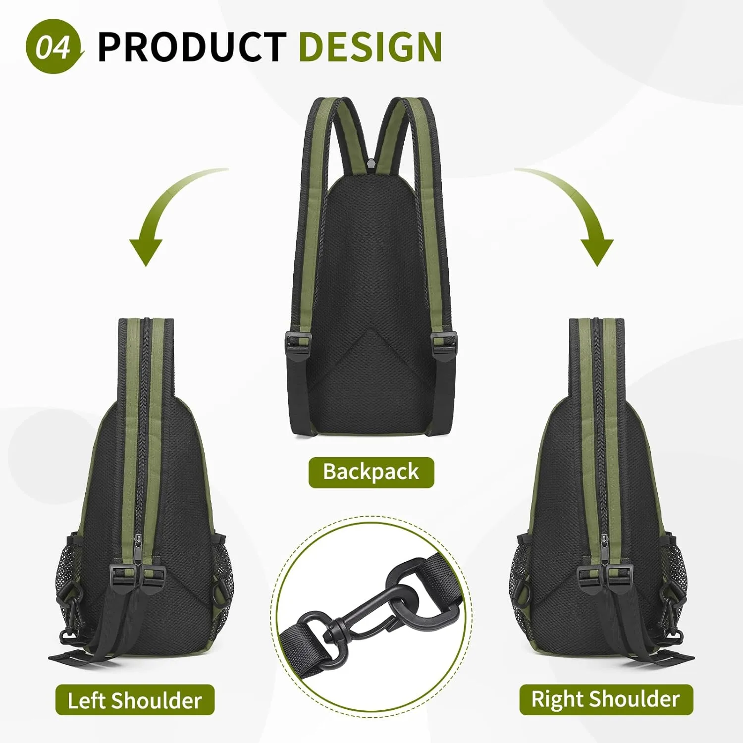 Convertible Sling Bag Crossbody Backpack, 11-Inch Pads Bags with Headphone Jack Shoulder Bag Casual Pack for Women Hiking Travel Cycling (Dark Green)