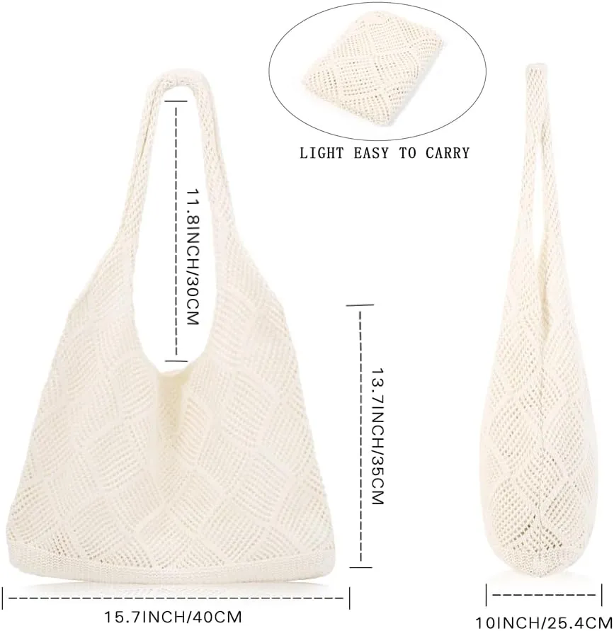 COOKOOKY Crochet Beach Tote bag Summer Beach Bag for Women Aesthetic Mesh Tote Bag Hippie Bag Knit Bag