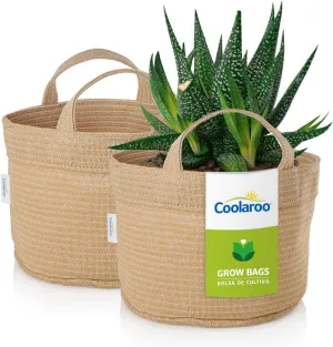 Coolaroo 2-Pack 2 Gallon Heavy Duty Plant/Vegetable/Herb/Fruit Breathable Fabric Grow Planter Pot Bags with Handles, Desert Sand