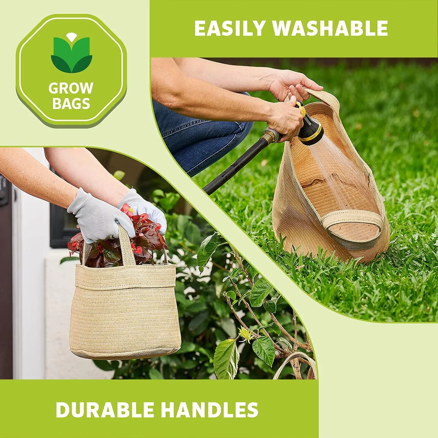 Coolaroo 2-Pack 2 Gallon Heavy Duty Plant/Vegetable/Herb/Fruit Breathable Fabric Grow Planter Pot Bags with Handles, Desert Sand