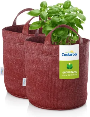 Coolaroo 2-Pack 5 Gallon Heavy Duty Plant/Vegetable/Herb/Fruit Breathable Fabric Grow Planter Pot Bags with Handles, Brick