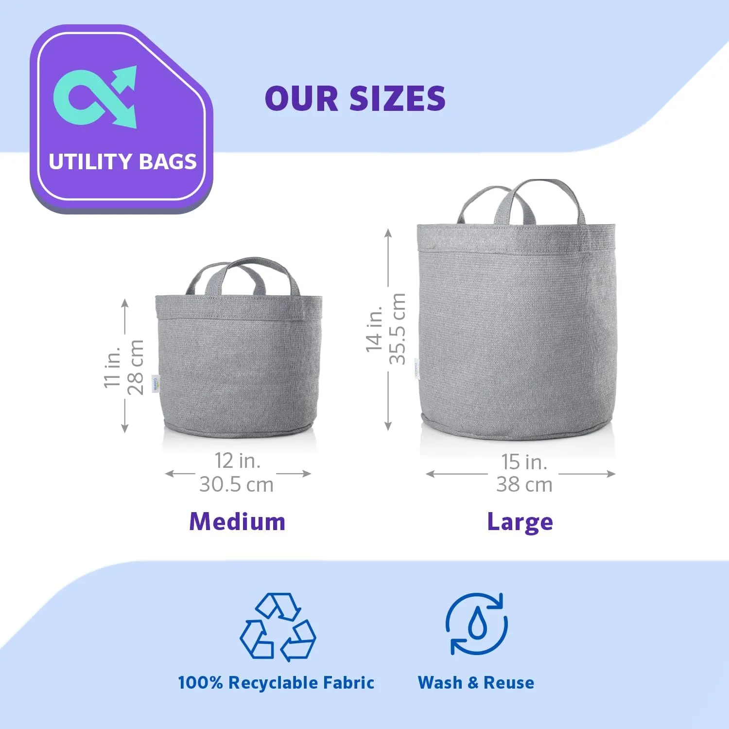 Coolaroo 2-Pack Medium & Large-Utility Grocery and Storage Bin Bags, Steel Grey