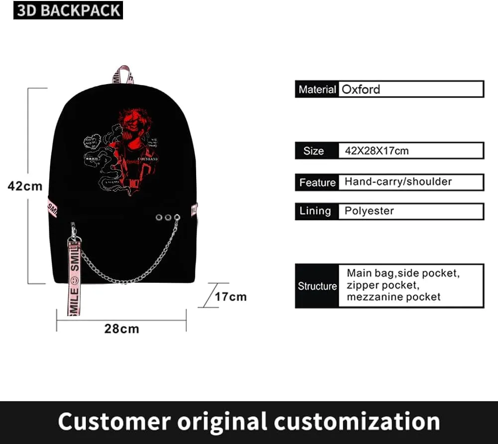 Corpse Husband Merch Backpack Adjustable Strap Bag Cosplay hree Piece travel Backpack (Backpack 2)