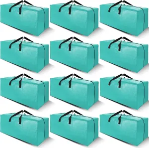 Cosy Family 12 Pack Heavy Duty Extra Large Moving Bags with Backpack Straps - Strong Handles & Zippers, Storage Totes For Space Saving, Fold Flat, Alternative to Moving Box, Aquamarine