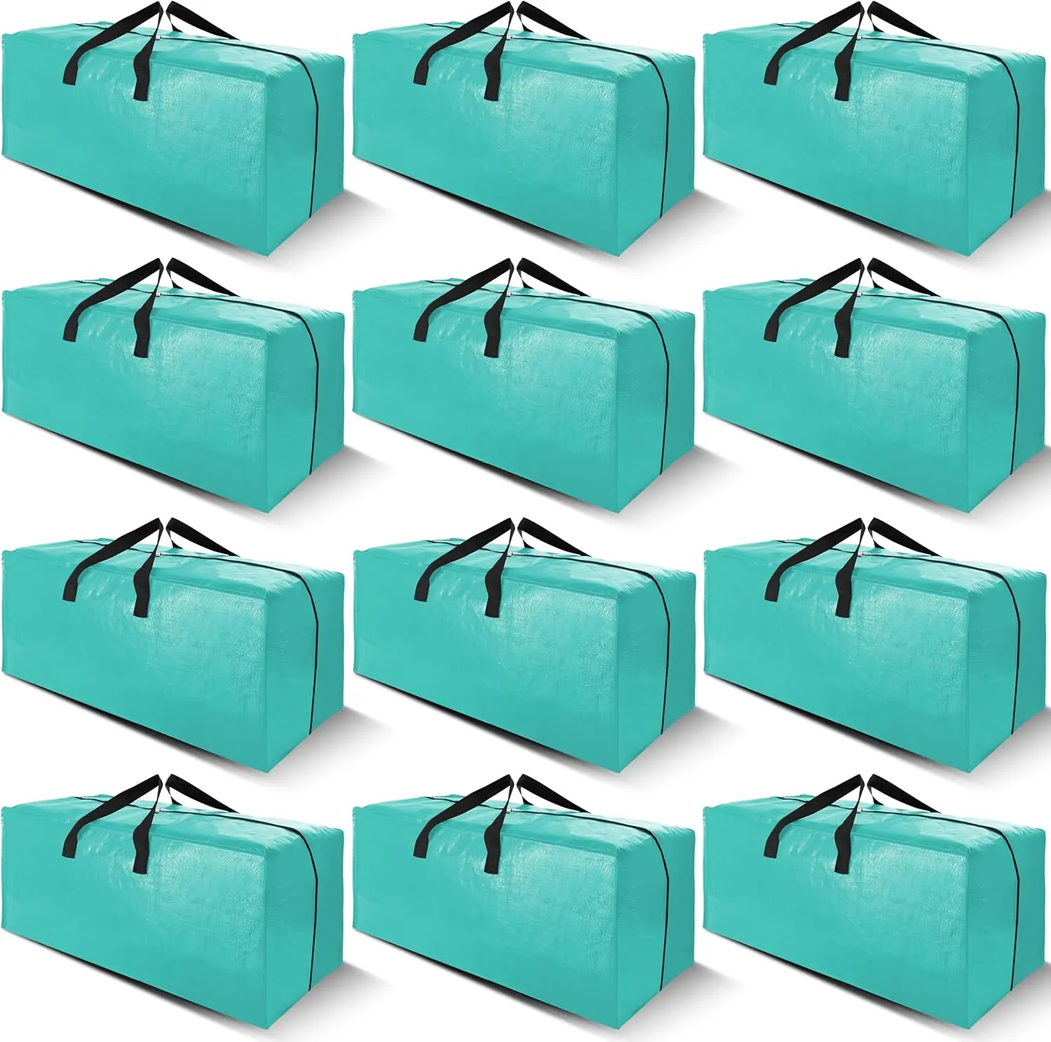 Cosy Family 12 Pack Heavy Duty Extra Large Moving Bags with Backpack Straps - Strong Handles & Zippers, Storage Totes For Space Saving, Fold Flat, Alternative to Moving Box, Aquamarine