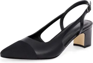 Coutgo Womens Slingback Kitten Heels Low Chunky Heel Splicing Toe Office Wedding Dress Pumps Shoes