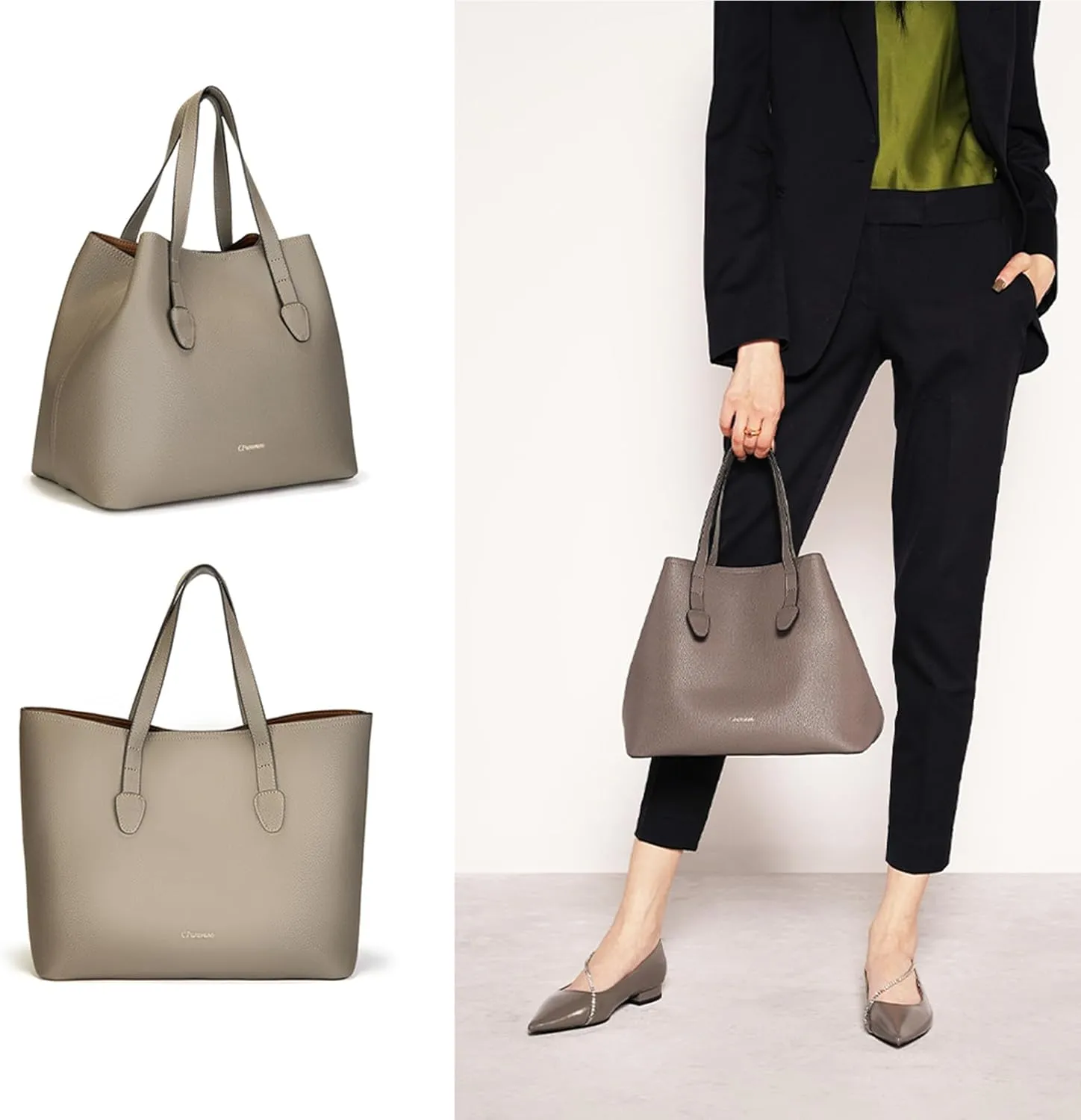 C.Paravano Large Capacity Tote Handbag | Full Grain Leather Tote Bag | Hobo Bag | Women's Top Handle Tote | Travel Work Tote