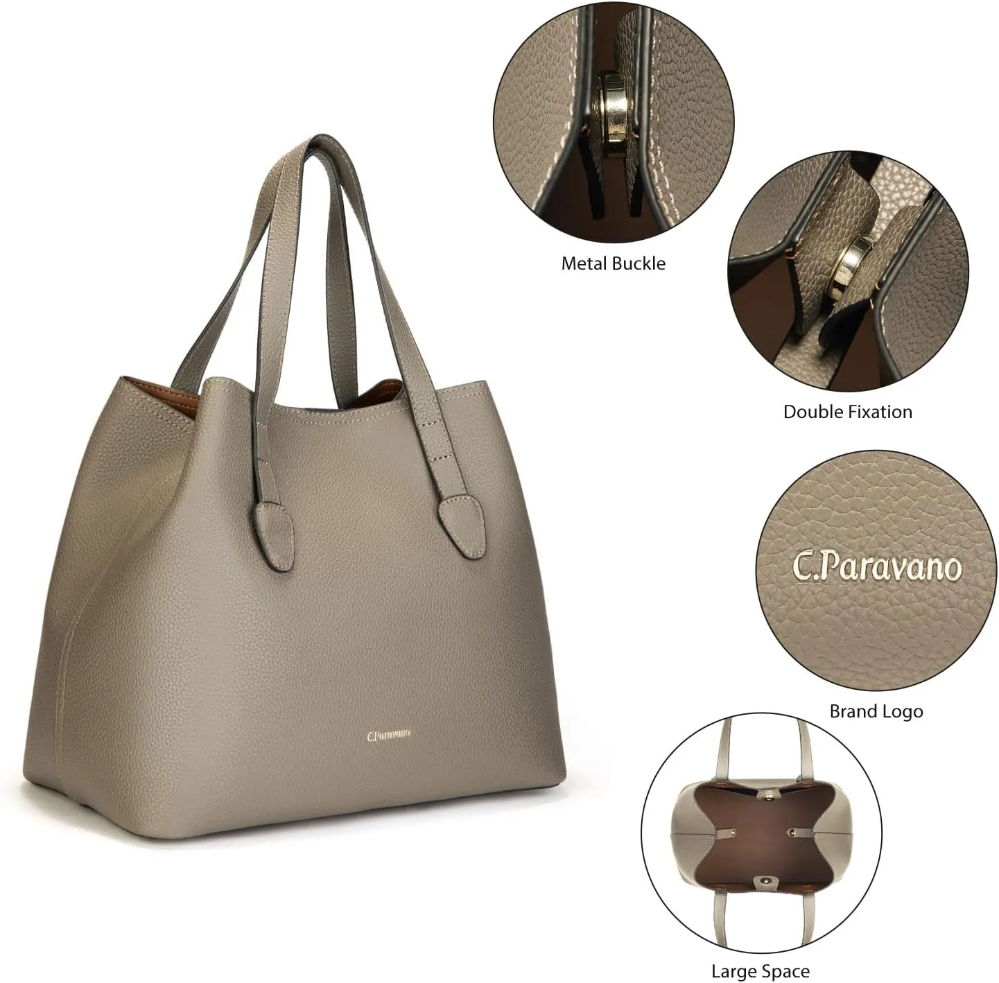 C.Paravano Large Capacity Tote Handbag | Full Grain Leather Tote Bag | Hobo Bag | Women's Top Handle Tote | Travel Work Tote