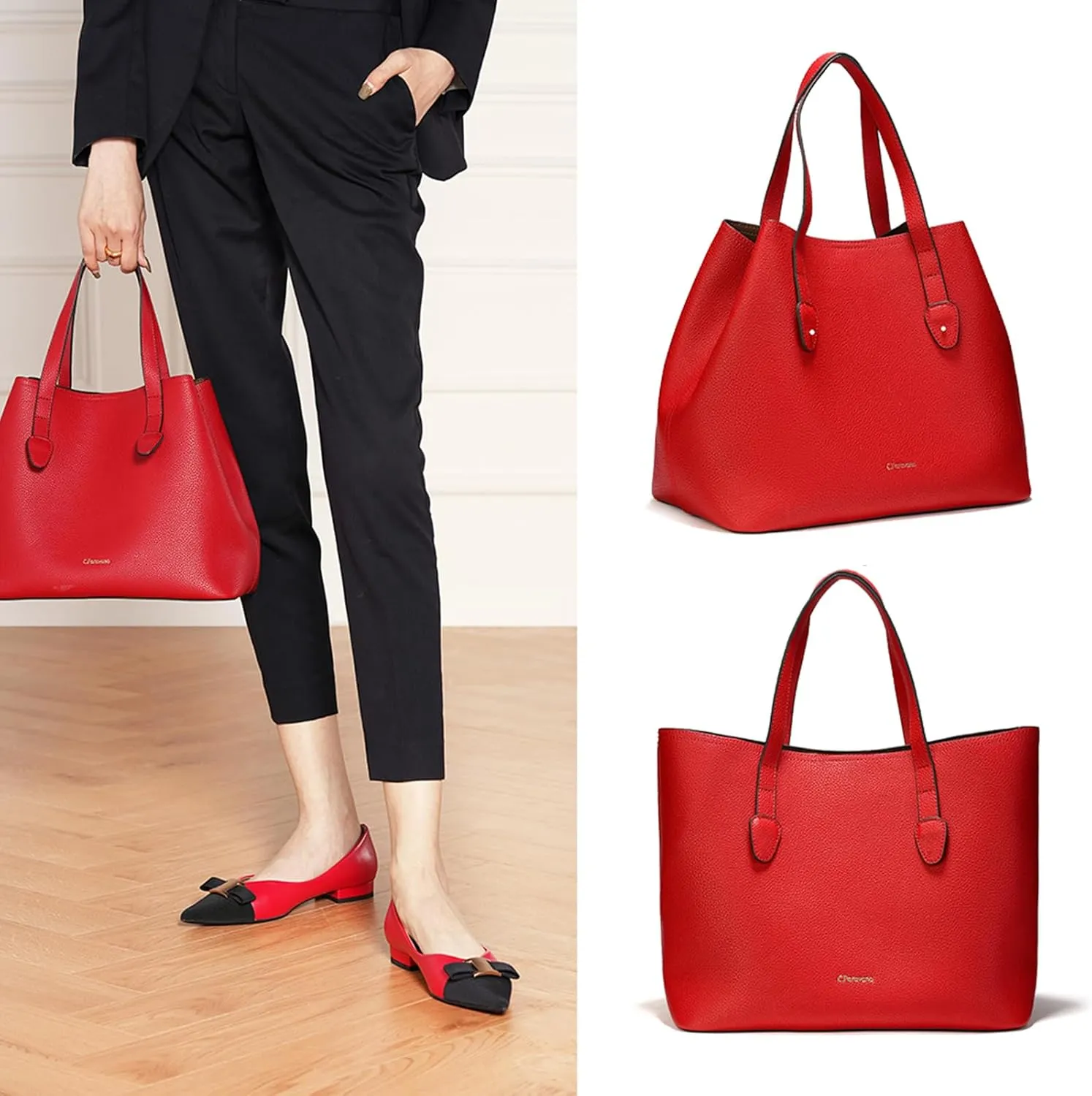 C.Paravano Large Capacity Tote Handbag | Full Grain Leather Tote Bag | Hobo Bag | Women's Top Handle Tote | Travel Work Tote