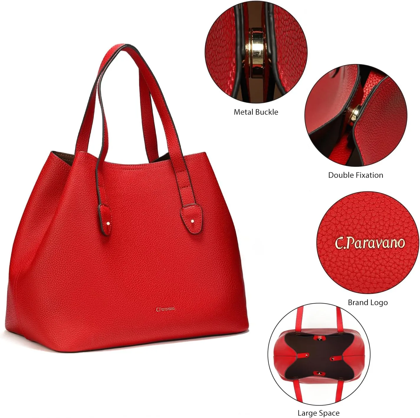 C.Paravano Large Capacity Tote Handbag | Full Grain Leather Tote Bag | Hobo Bag | Women's Top Handle Tote | Travel Work Tote