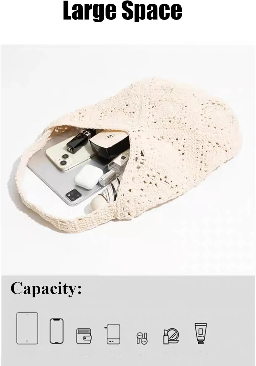 Crochet Beach Bag Beach Bags for Women Soft Summer Beach Tote Woven Purses for Summer Vacation