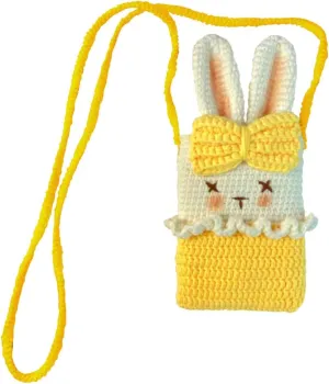 Crochet Crossbody Cell Phone Purse-Knitted wool rabbit Handbag Hare messenger bag,Bunny Shoulder Bags for girls
