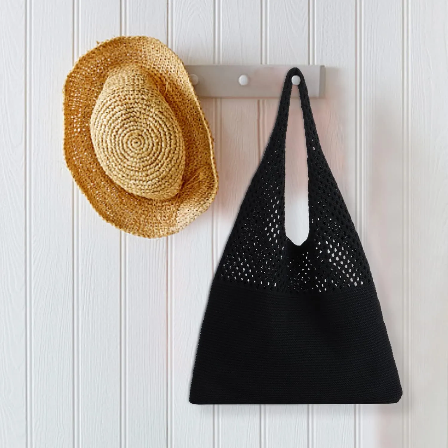 Crochet Mesh Tote Bag Retro Summer Hobo Bag for Women Flower Knitted Shoulder Bags Casual Beach Purse